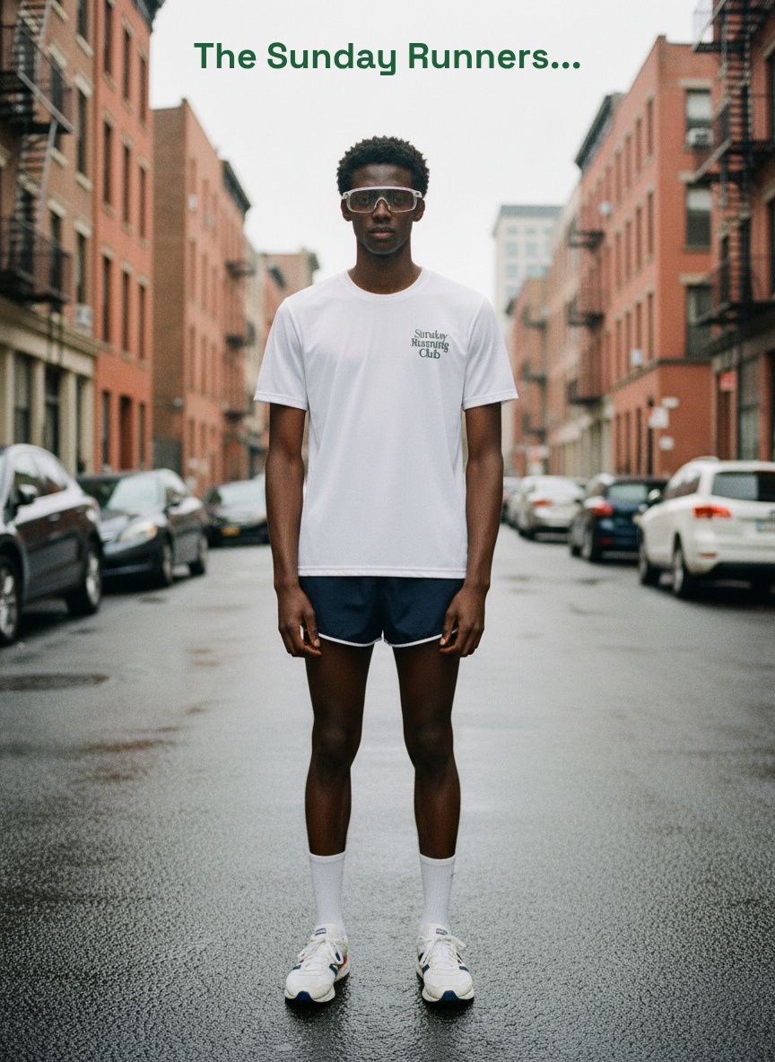 White "Sunday Running Club" Printed T-Shirt