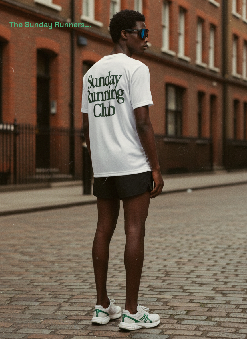 White "Sunday Running Club" Printed T-Shirt